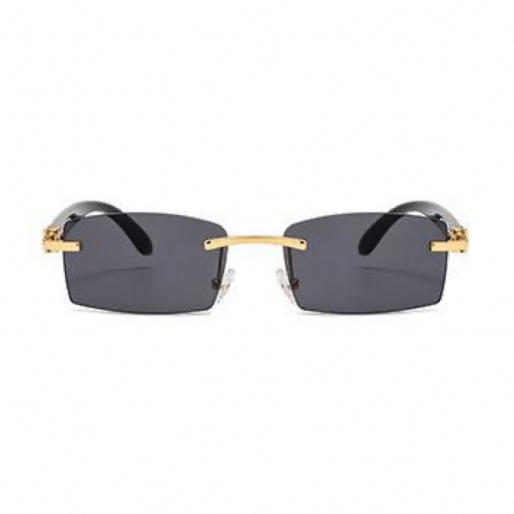 Black Tint Mens Retro Gold Frame Rectangle Rockstar Wood Hip Hop Sunglasses